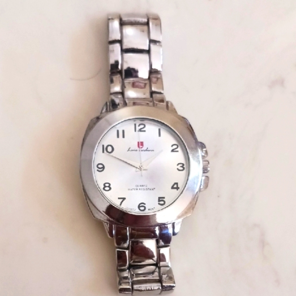 Classic Luis Cardini Quarts Silver Watch with Black Accents Stainless Steel